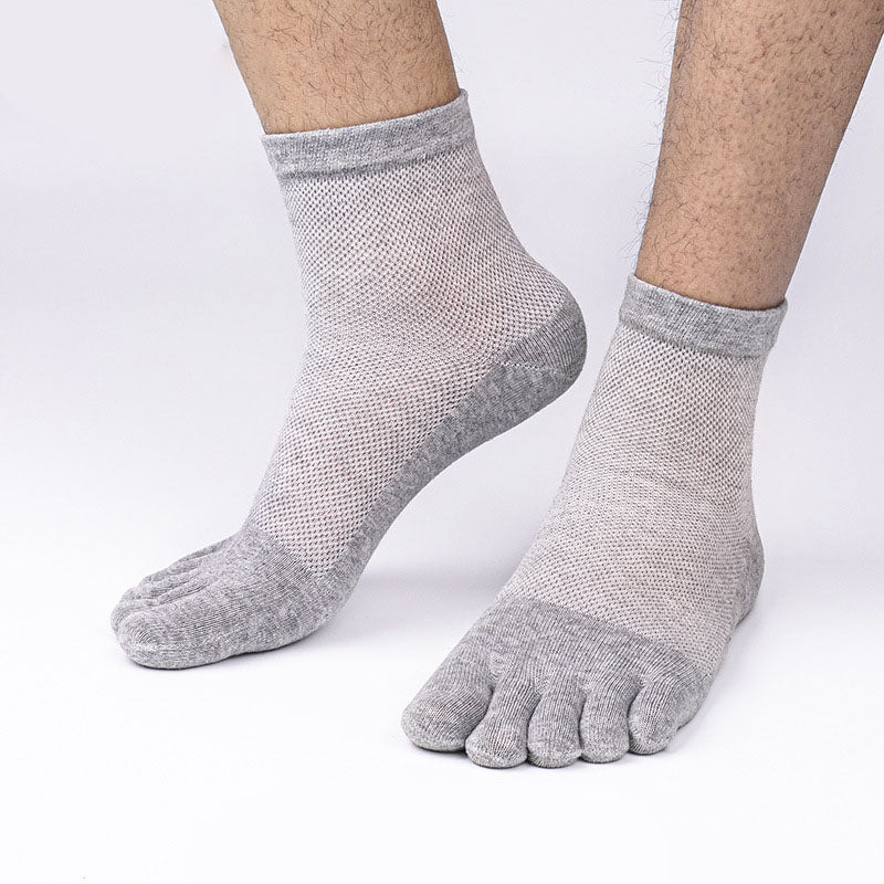 100% Cotton Five-Toe Mesh Socks - Breathable Split-Toe Socks for Men