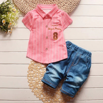 Summer Clothing Sets Stripe Letter 2pcs Girls Clothes Set Gentleman Tracksuit Set - Shello's Creative Boutique