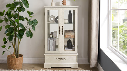 Light colored glass cabinet Curio display cabinet with adjustable glass frame, 2 doors and 1 drawer, including white light bulbs eprolo