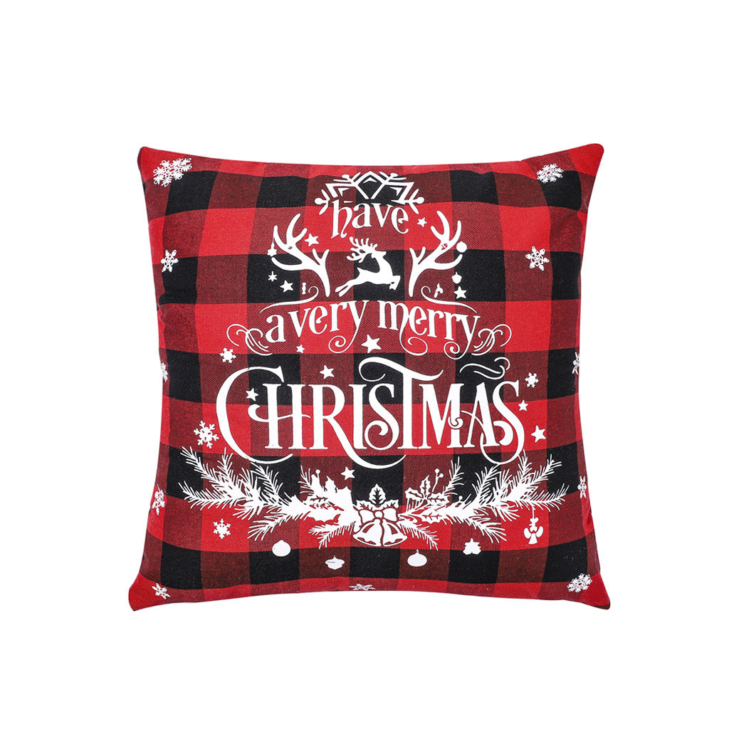 Christmas decoration red linen checkered Christmas square pillow cover sofa cushion cover without pillow core Shello Creative Boutique