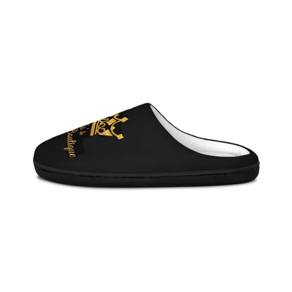 Queen's Slippers — Women's Black Indoor Slippers with Gold Crown Design