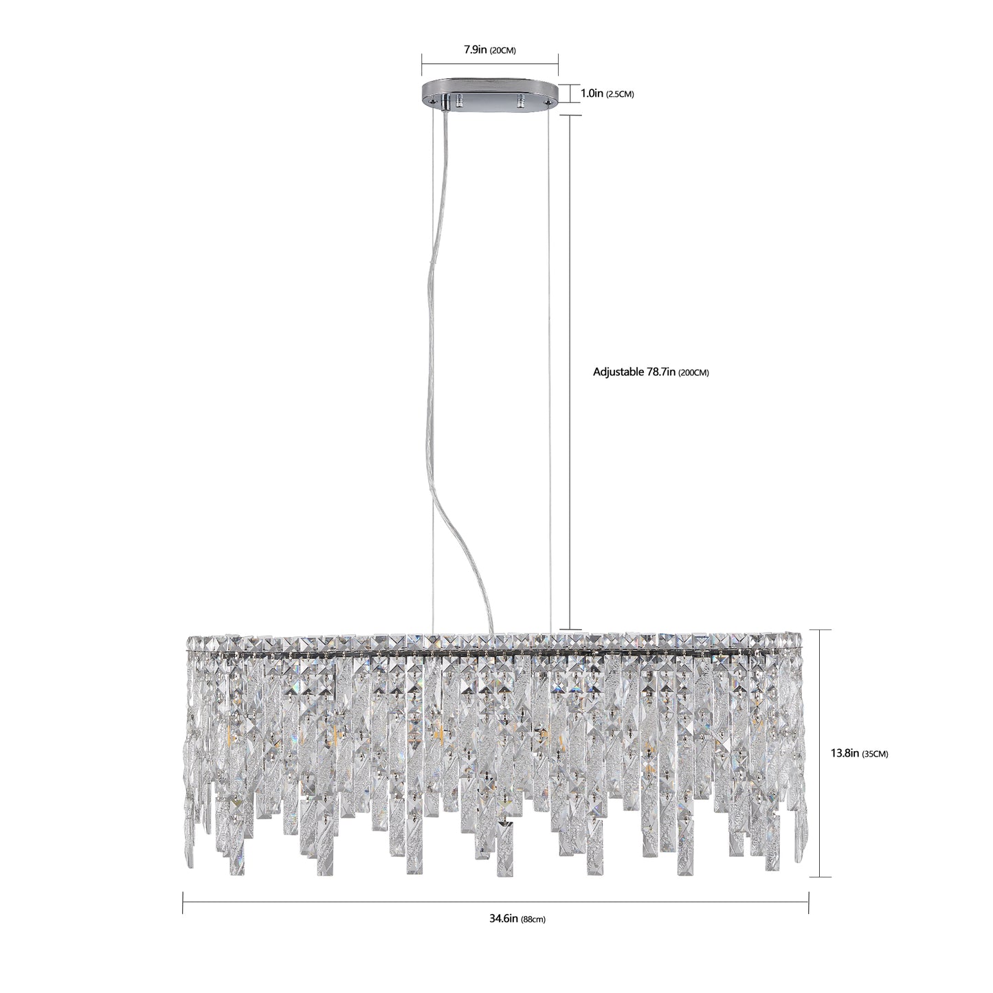 Silver elegant oval crystal pendant light, modern ceiling fixture with reflective suspended crystal (bulb not included) eprolo