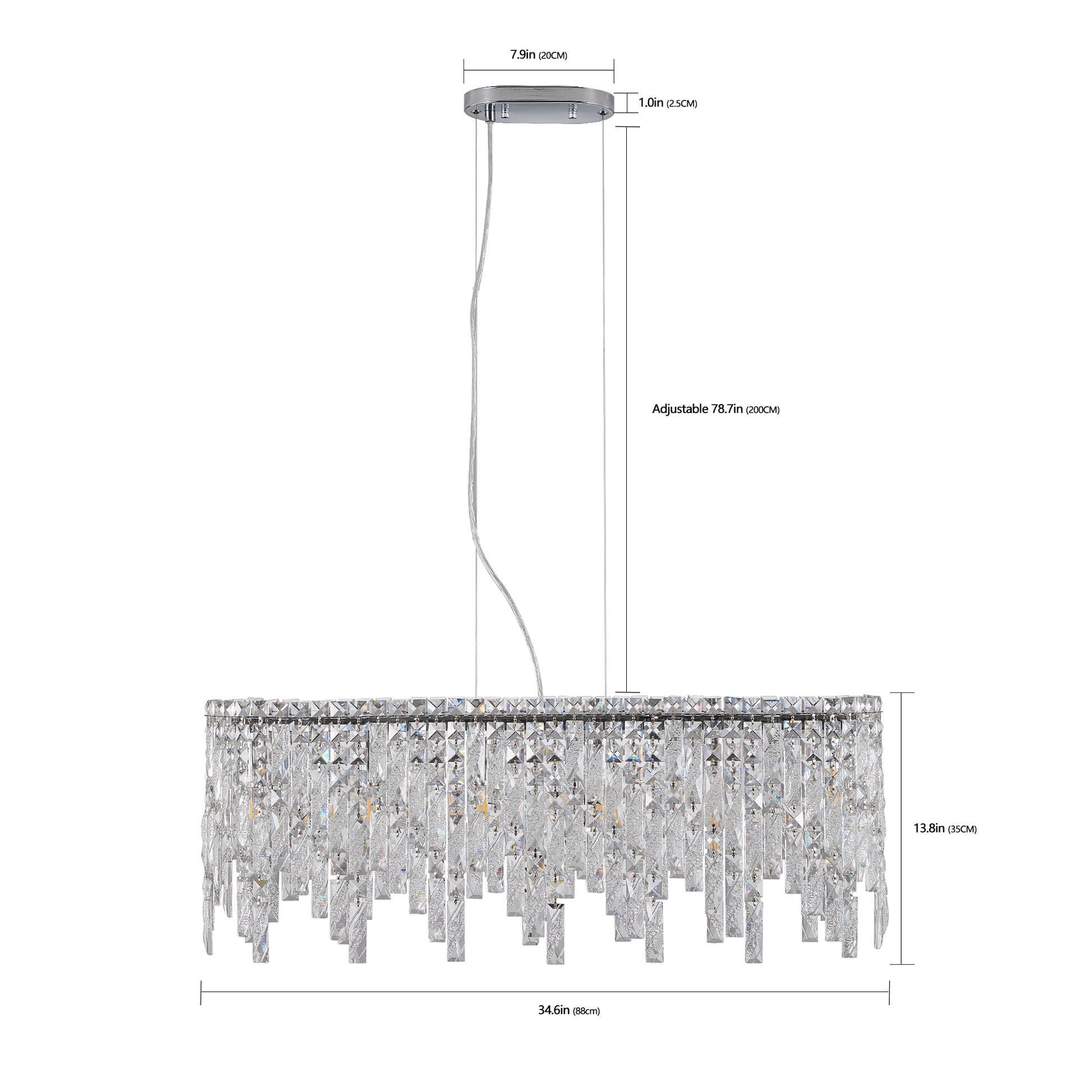 Silver elegant oval crystal pendant light, modern ceiling fixture with reflective suspended crystal (bulb not included) eprolo
