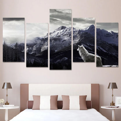 HD Prints Canvas Wall Art Living Room Home Decor Pictures 5 Pieces Snow Mountain Plateau Wolf Paintings Animal Posters Framework - Shello's Creative Boutique