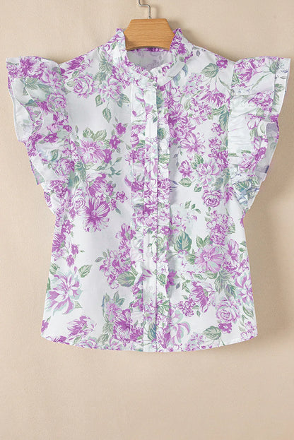 Green Floral Print Ruffle Sleeve Frill Shirt - Shello's Creative Boutique