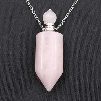 Natural Crystal Hexagonal Perfume Bottle Pendant Necklace Fluorite Pendant Essential Oil Jar Chain Necklace - Shello's Creative Boutique