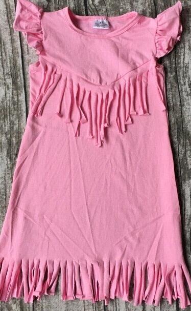 baby girls spring summer solid Tassels cotton dress boutique all-match clothing kids wear fringe multi color mint hot sale - Shello's Creative Boutique