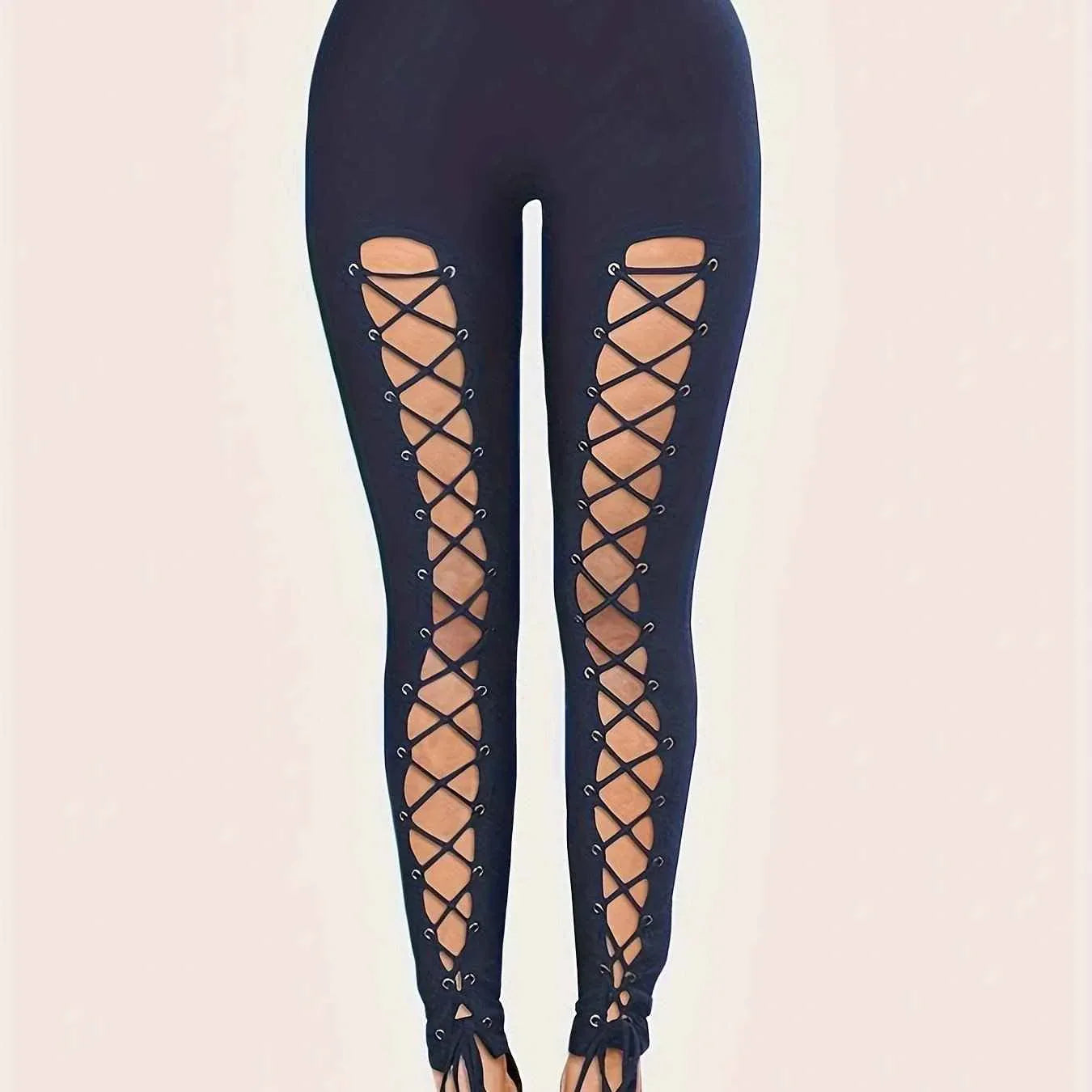 High-Waist Cropped Leggings - Cross-Strap Stretch Leggings for Women - Shello's Creative Boutique
