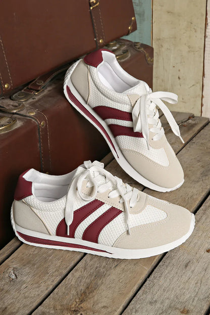White Patchwork Breathable Lace-Up Sneakers – Style Meets Comfort in Every Step - Shello's Creative Boutique