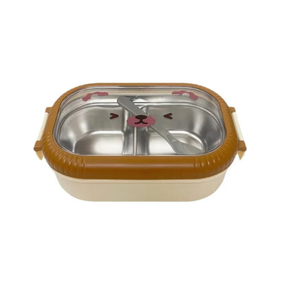 Cartoon cute bear stainless steel portable compartment lunch box with lid - Shello's Creative Boutique