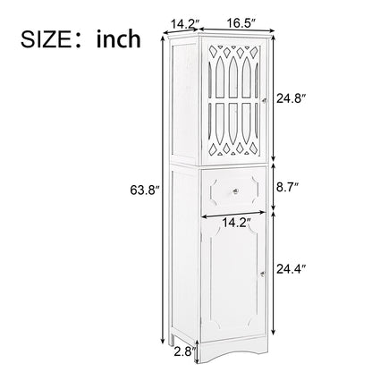 Tall Bathroom Cabinet, Freestanding Storage Cabinet with Drawer and Doors, MDF Board, Acrylic Door, Adjustable Shelf, White eprolo