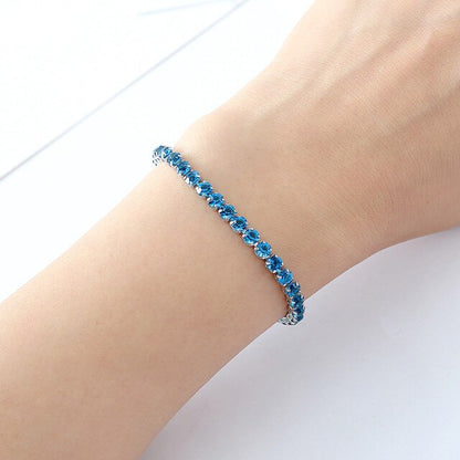Luxury Blue Crystal Bracelet For Wedding Silver Bracelet Rhinestone Charm Women Bangles Jewelry Pulseira Feminina BR520 eprolo