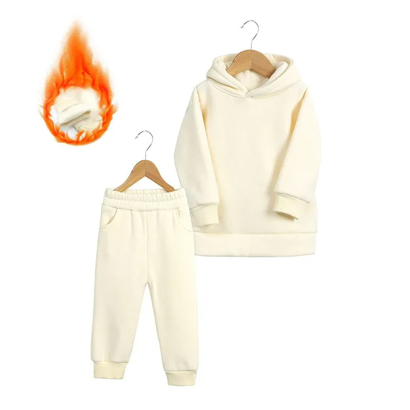 Thickened Autumn And Winter Clothing Children's Sports Suit Casual Pullover Hooded Sweater Trousers Two-Piece Set - Shello's Creative Boutique