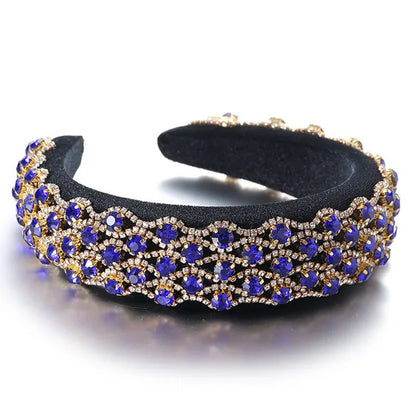 Fashionable full set rhinestone wide edge solid color sponge head hoop - Shello's Creative Boutique