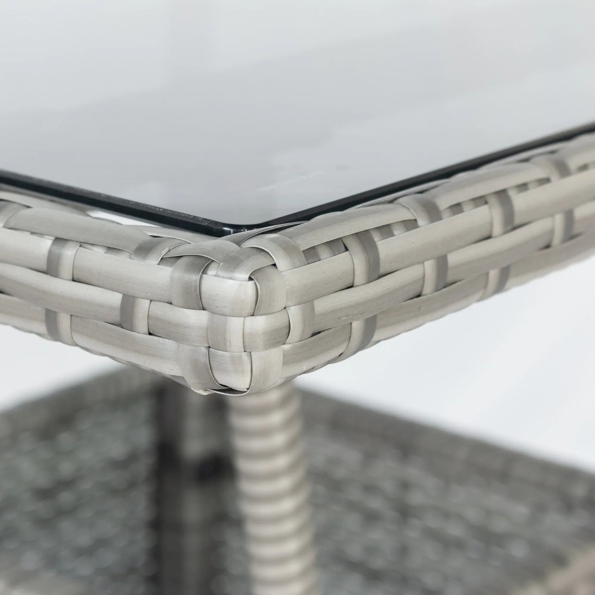 3 Piece Patio Wicker Conversation Set Grey Wicker + white Cushion - Shello's Creative Boutique