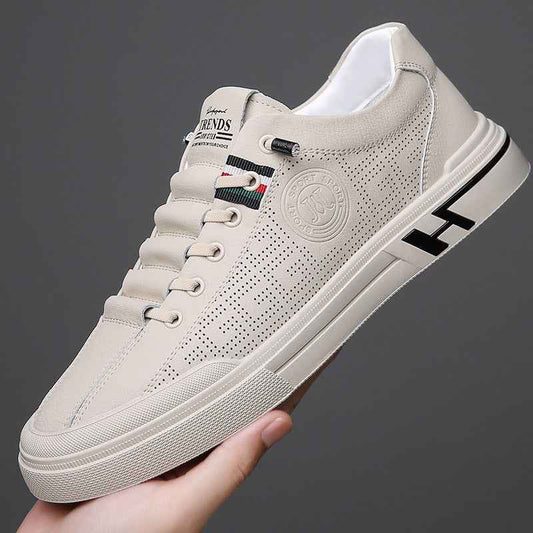 Summer Casual Board Shoes for Men - Hollowed Out Soft Leather Sole Breathable White Shoes