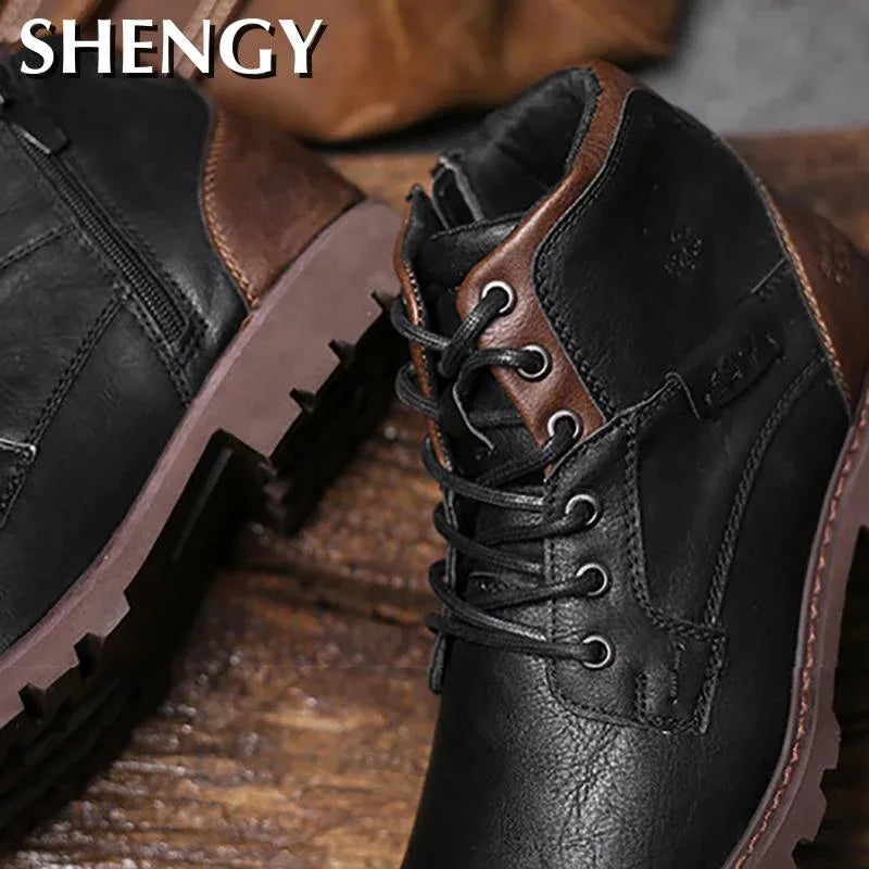 Men Shoes Autumn Winter Boots Retro Style Ankle Boots Lace Up Casual Boots High-top Shoes For Men Wear-resistant Zapatos Boots - Shello's Creative Boutique