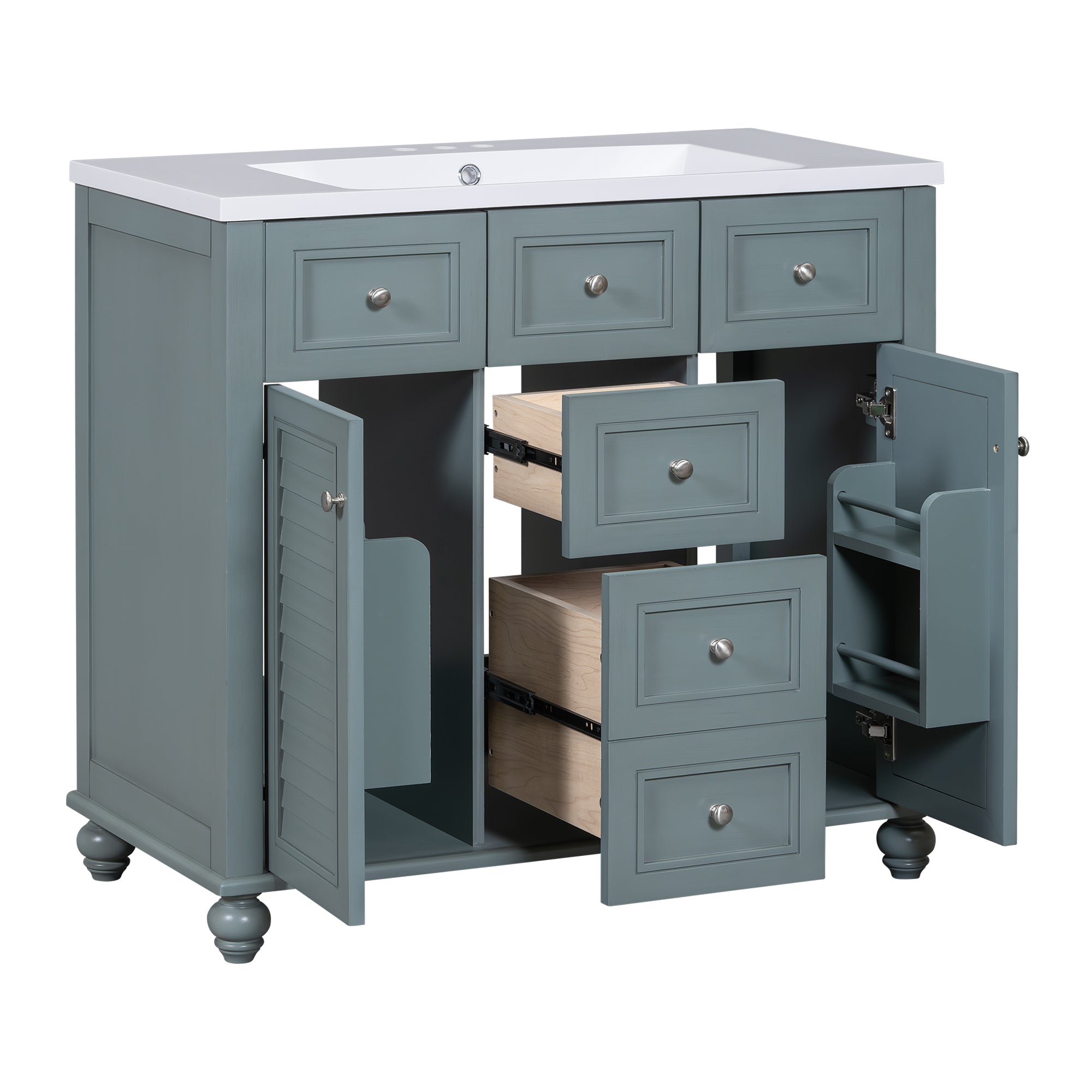 36 inch modern mirror cabinet with adjustable shelves, 2 soft closing doors, and 6 drawer storage cabinet door organizers eprolo