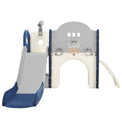 Kids Slide Playset Structure 7 in 1, Freestanding Spaceship Set with Slide, Arch Tunnel Blue+Grey + HDPE - Shello's Creative Boutique