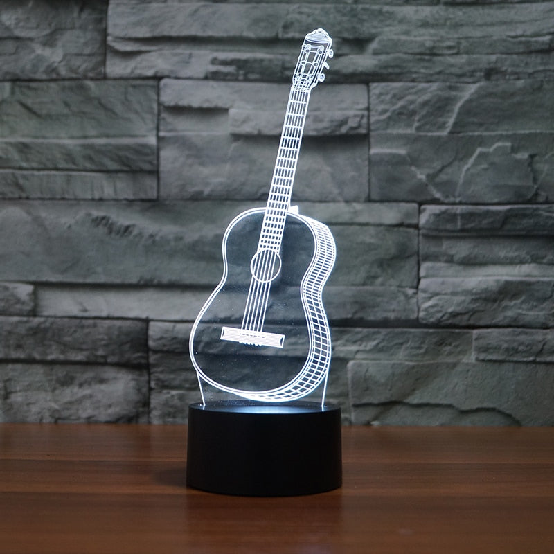 3D LED Guitar Night Light - 7 Colour Changing Optical Illusion Lamp