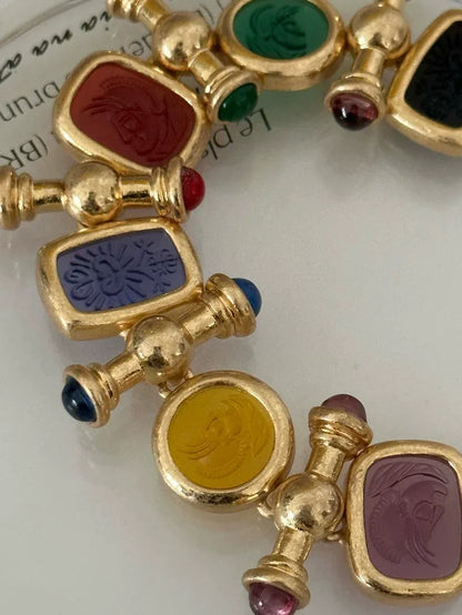 Brass Statement Chunky Colorful Retro Beads Bracelet Women Jewelry - Shello's Creative Boutique