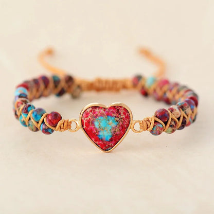 Natural Stone Heart Charm Bracelets String Braided Macrame Bracelets Jaspers Friendship Wrap Bracelet Femme Women Jewelry - Shello's Creative Boutique