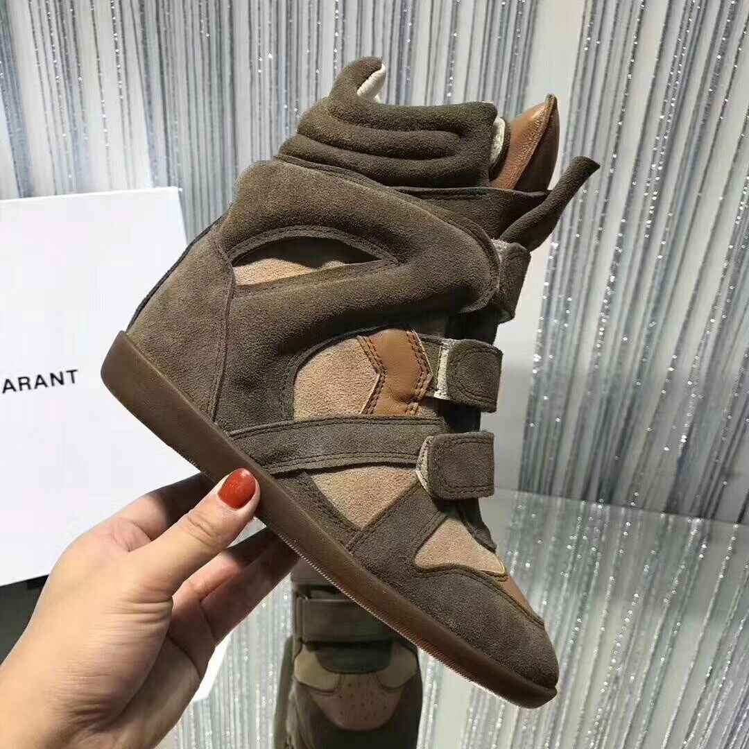 Genuine Leather Wedge Sneakers High Top Casual Hook Loop Trainers