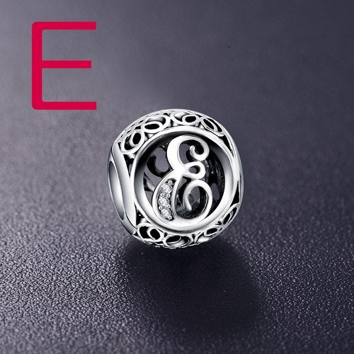 Real 925 Sterling Silver Vintage Clear Letter Bead Charms Fit Pandora Women Charm Bracelets Silver Jewelry eprolo