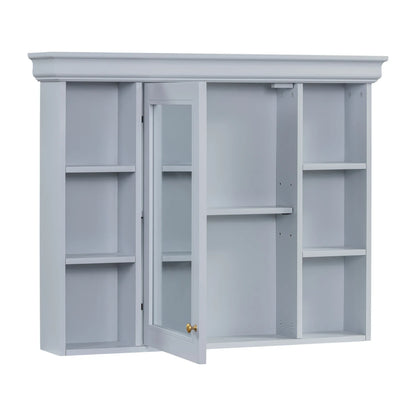 35'' x 28'' Blue Wall Mounted Bathroom Storage Cabinet with Mirror Door, Modern Bathroom Wall Cabinet with Mirror - Shello's Creative Boutique