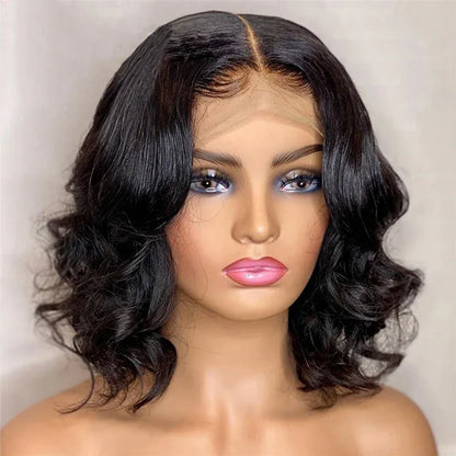 Ladies Wig Short Curly Hair Black Big Wave Chemical Fiber Front Lace Curly High Temperature Silk Headgear - Shello's Creative Boutique