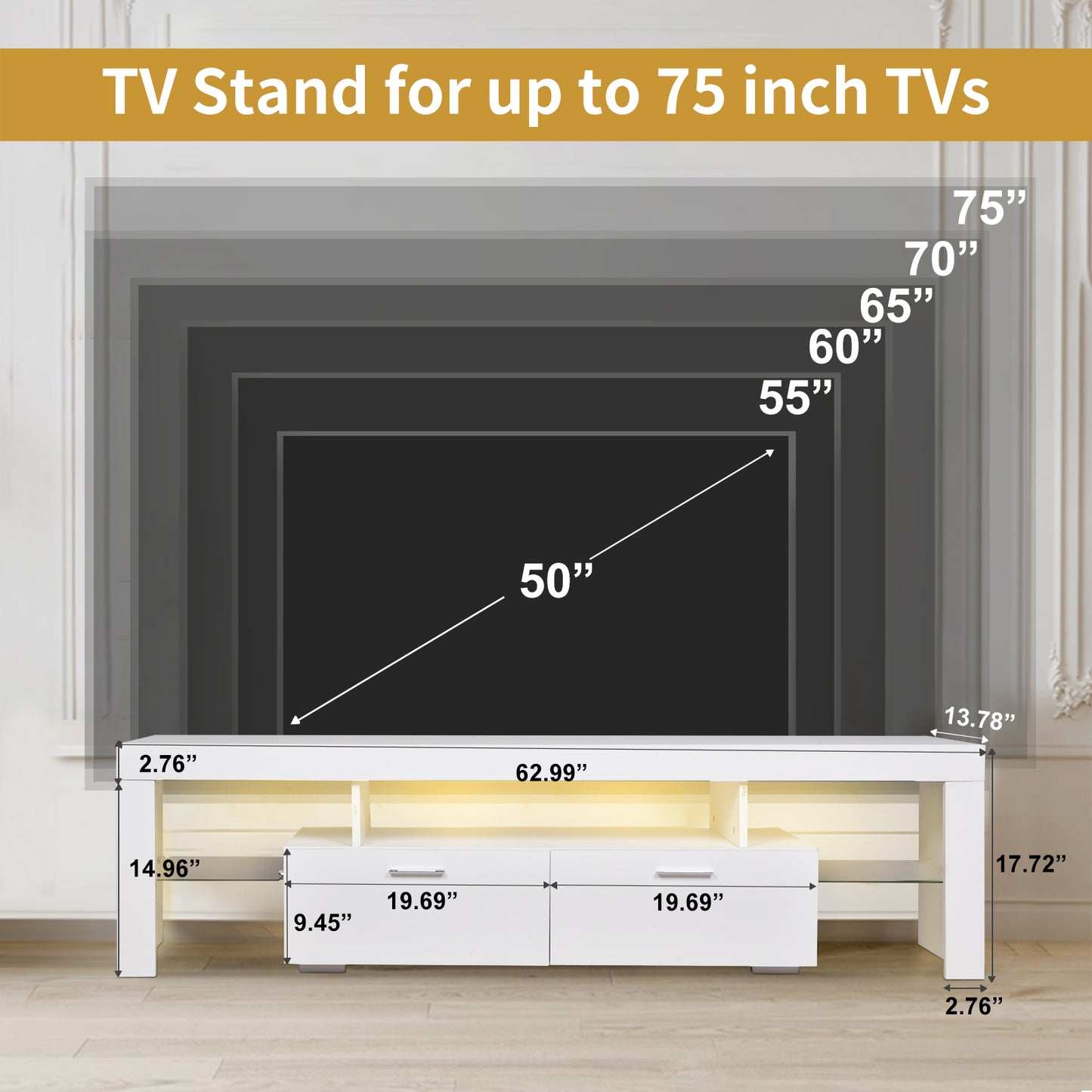 LED TV stand modern TV stand with storage Entertainment Center with drawer TV cabinet for Up to 75 inch for Gaming Living Room B eprolo