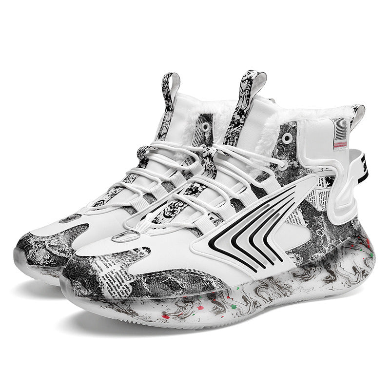 Men's trendy luminous running shoes student graffiti high-top shoes plus velvet warm sports shoes eprolo