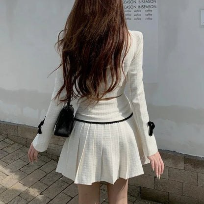 High Quality Fall Fashion Sweet Tweed 2 Piece Set Women Short Jacket Coat Crop Top + Skirts Sets Small Fragrance Two Piece Suits - Shello's Creative Boutique