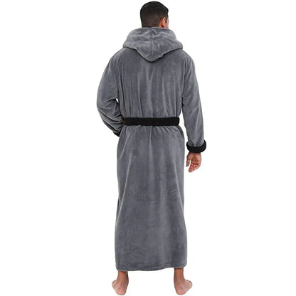 Men Bathrobe Men's Winter Lengthened Plush Shawl Bath Robe Home Clothes Long Sleeved Robe Coat - Shello's Creative Boutique