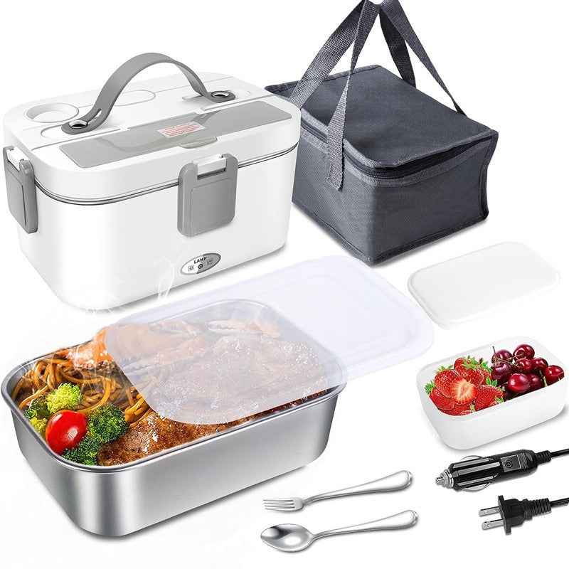 80W Portable Food Warmer Electric Lunch Box 12V 24V 110V Self Heating for Car/Truck/Home