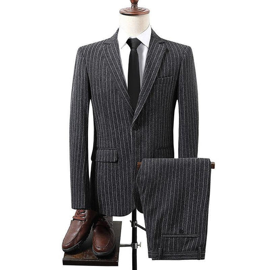 Winter NAYIJI wholesale price new men's suit set Korean casual two-piece striped men's blazer - Shello's Creative Boutique