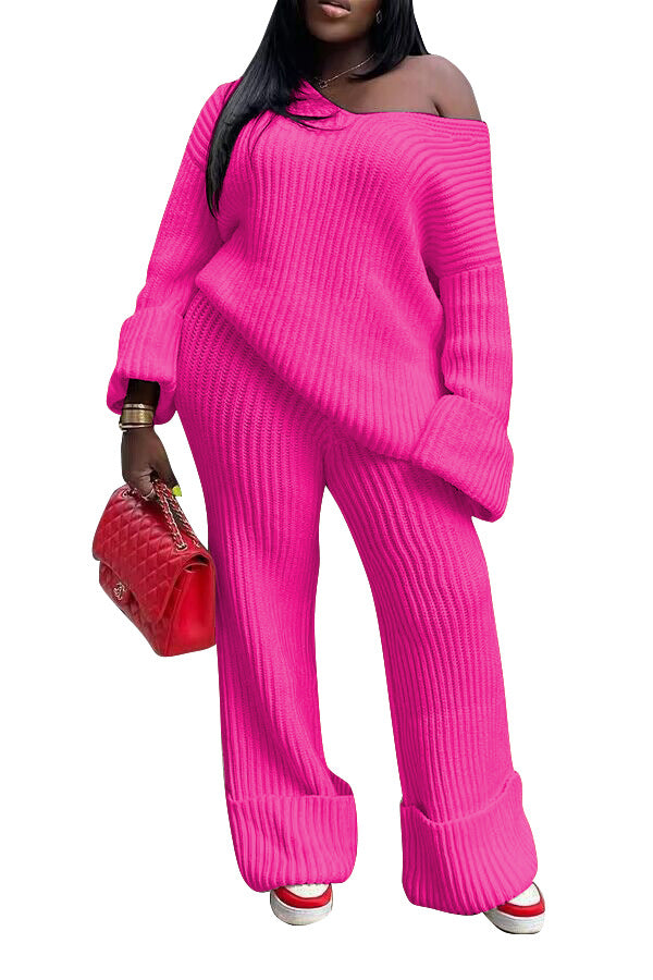 European and American women's casual solid color loose knit suit eprolo