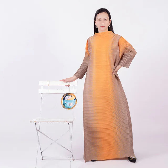 Spring Multicolor Printing Round Neck Long Sleeve Loose Plus Size Luxury Evening Dresses eprolo
