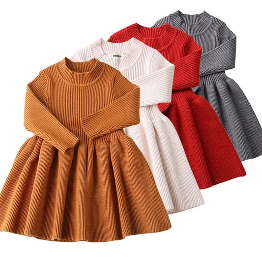 Baby Dresses For Girls Autumn Winter Long Sleeved Knit princess dress Lotus Leaf Collar Pocket Doll Dress Girls Baby Clothing - Shello's Creative Boutique