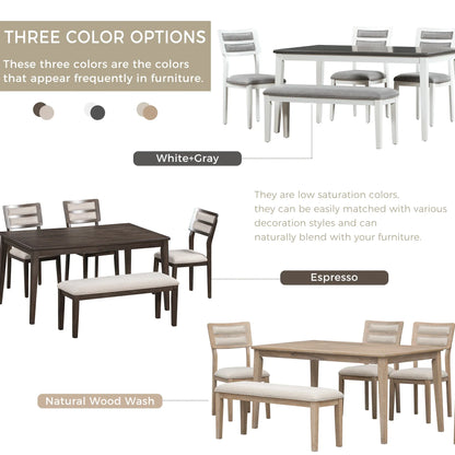 TREXM Classic and Traditional Style 6 - Piece Dining Set, Includes Dining Table 4 Upholstered Chairs & Bench (White+Gray) - Shello's Creative Boutique