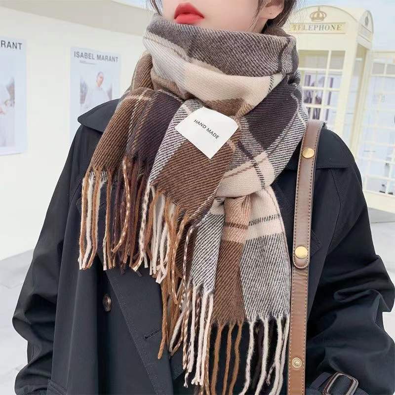 Scarf Female Autumn And Winter With a Hundred Plaid Thickened Student Couple Scarf Male Imitation Cashmere Warm Scarf eprolo