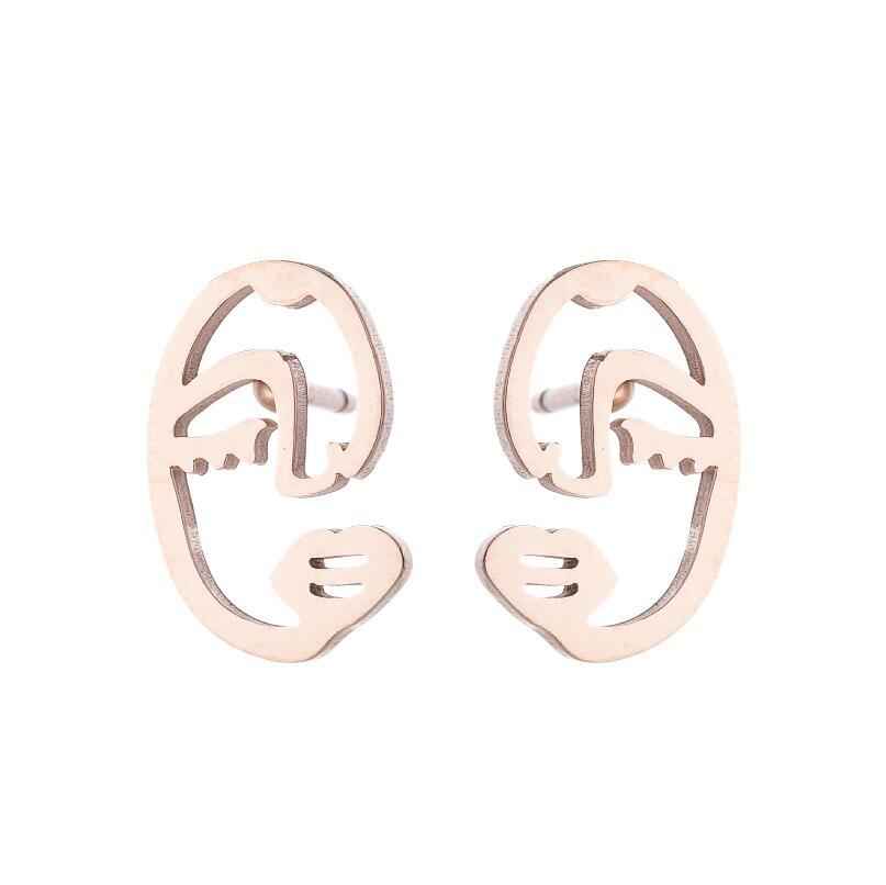 Fashion Girl Abstract Face Earrings for Women - Simple Asymmetrical Stud Jewelry, Elegant Female Gift