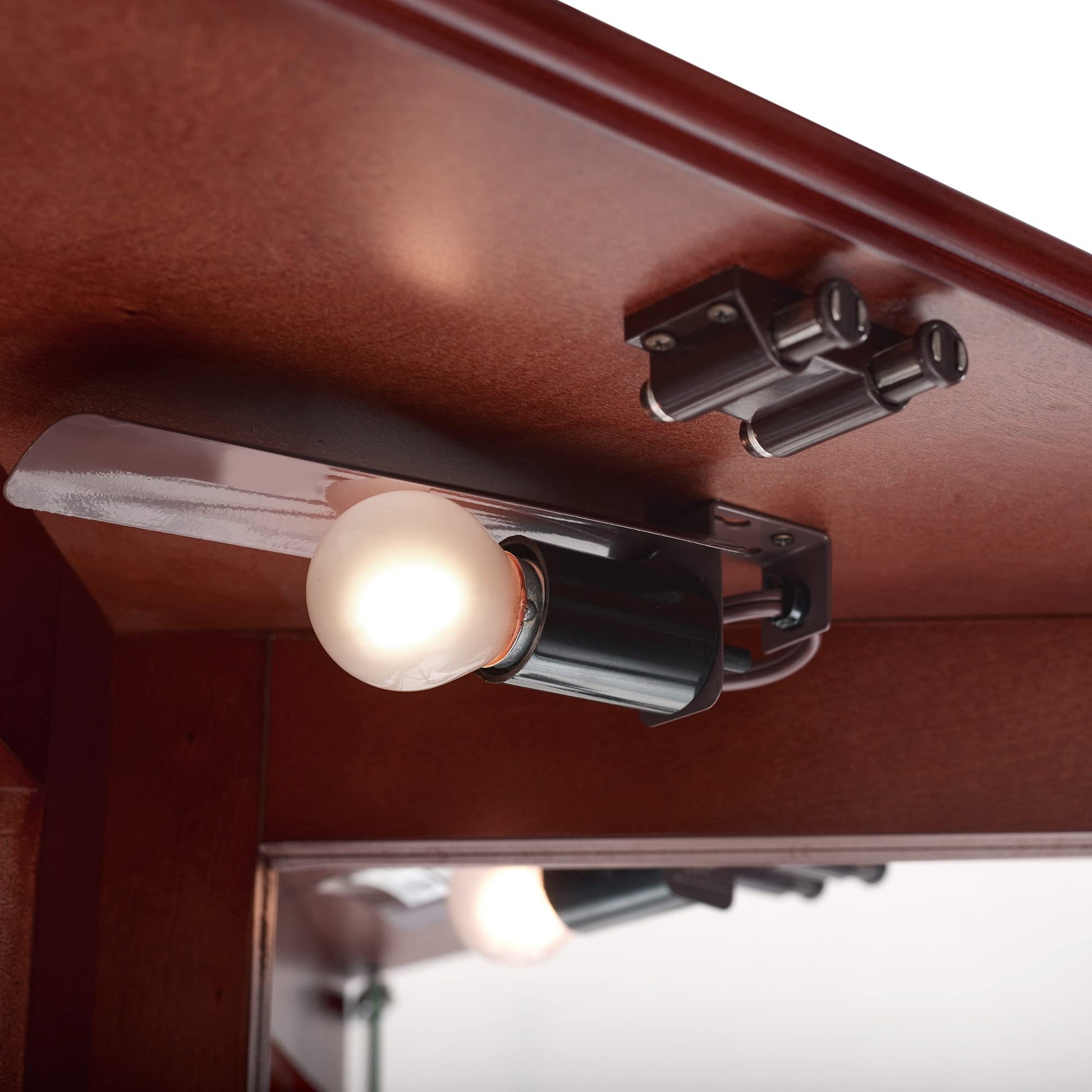 Corner Curio Dispaly Cabinet with Lights, Adjustable Tempered Glass Shelves, Mirrored Back,Cherry(E26 light bulb not included) eprolo