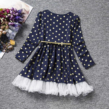 Dot Long Sleeve Dress For Girls Clothing Child Costume Baby Girl Clothing Teenager School Daily Wear Sashes Kids Casual Clothes - Shello's Creative Boutique