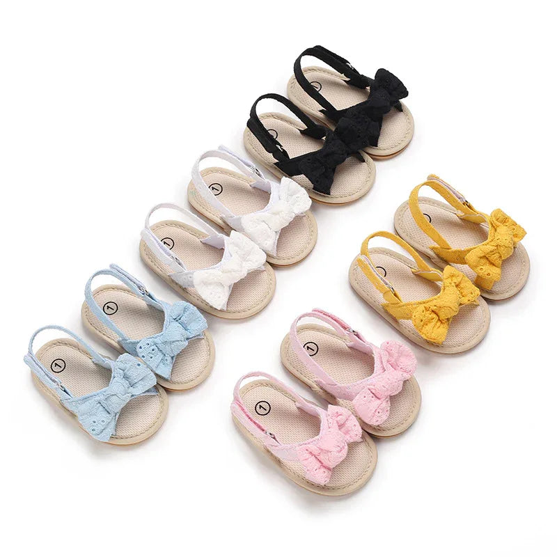 Baby Girl Bow Sandals - Summer Cotton Shoes with Rubber Sole for 0-12 Months | Toddler Footwear - Shello's Creative Boutique