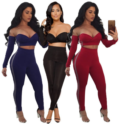 Sexy two piece set Short tube tops Pencil Pants Plus size women tracksuit womens two piece sets Fashion outfits eprolo