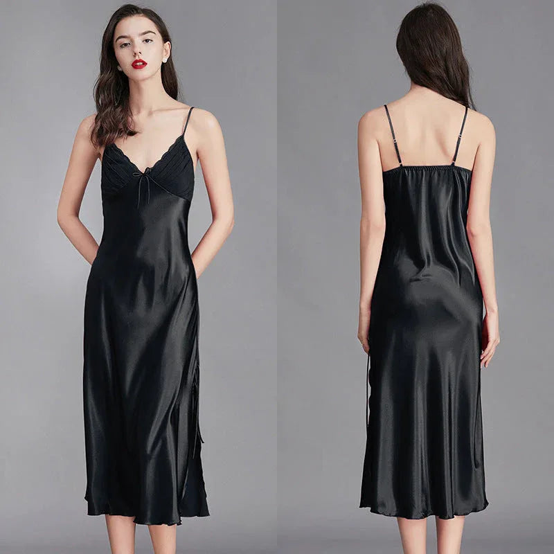 Ice Silk Long Nightdress - Spaghetti Strap Summer Sleepwear - Shello's Creative Boutique
