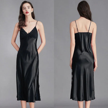 Ice Silk Long Nightdress - Spaghetti Strap Summer Sleepwear - Shello's Creative Boutique