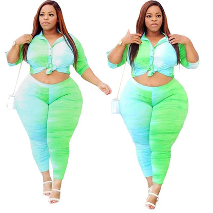 5XL Two Piece Outfits for Women Top and Pants Sets Streetwear Plus Size Tracksuit Leggings Sweatsuit - Shello's Creative Boutique