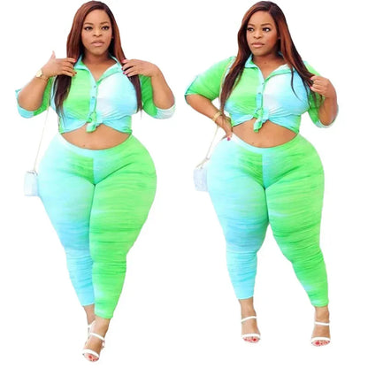 5XL Two Piece Outfits for Women Top and Pants Sets Streetwear Plus Size Tracksuit Leggings Sweatsuit - Shello's Creative Boutique